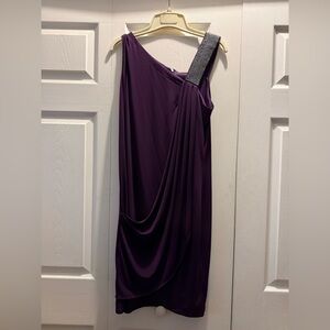 Karina Grimaldi One-Shoulder Purple Dress with Silver Accent